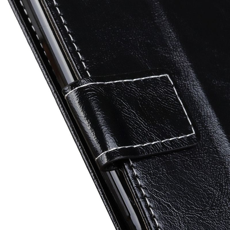 Lederhüllen Xiaomi Redmi 9A Schwarz Glänzende Und Sichtbare Nähte