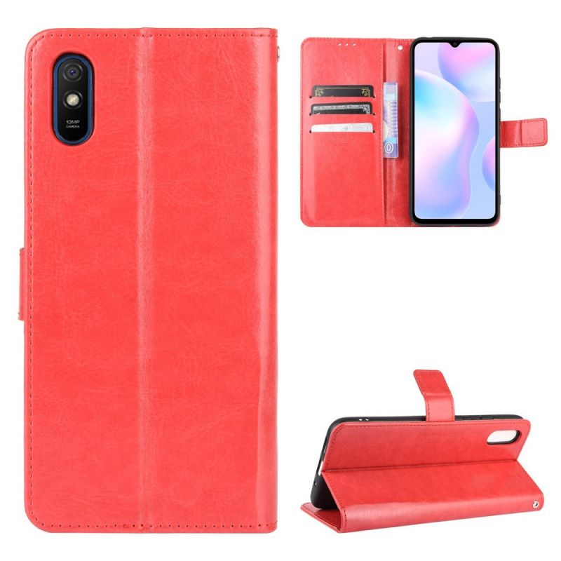 Lederhüllen Xiaomi Redmi 9A Schwarz Handyhülle Auffälliges Kunstleder