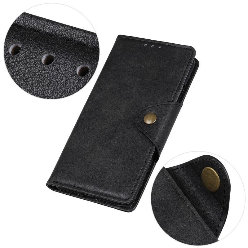 Lederhüllen Xiaomi Redmi 9A Schwarz Vintage Kunstleder Und Knopf