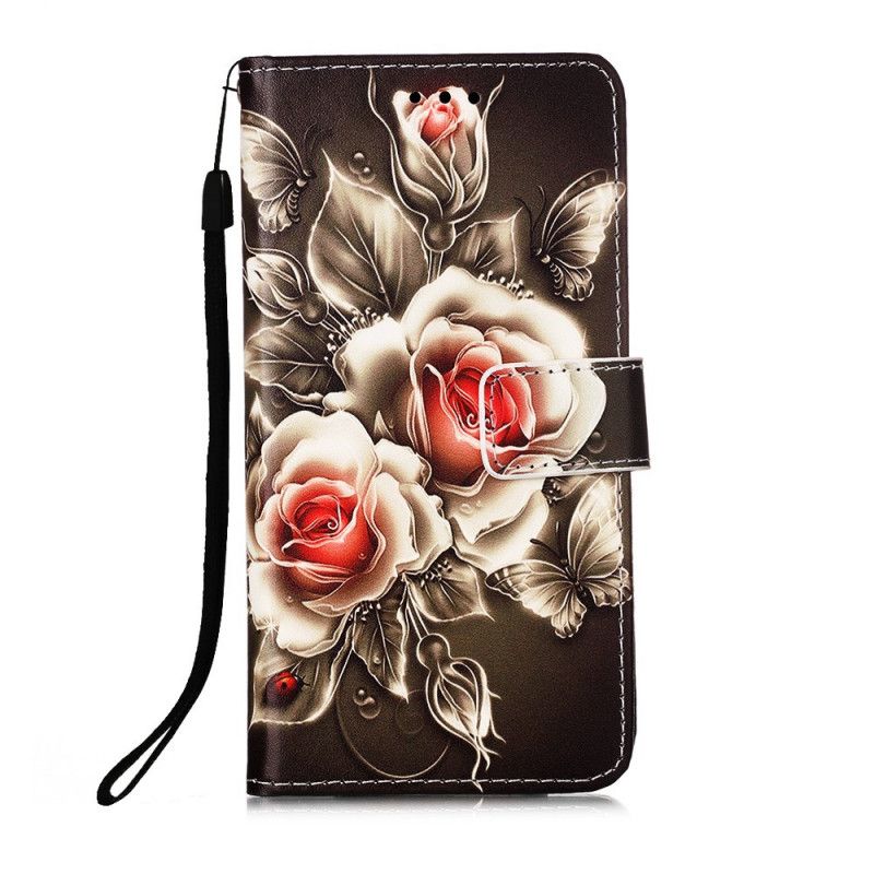 Lederhüllen Xiaomi Redmi 9A Schwarze Rose Mit Riemen