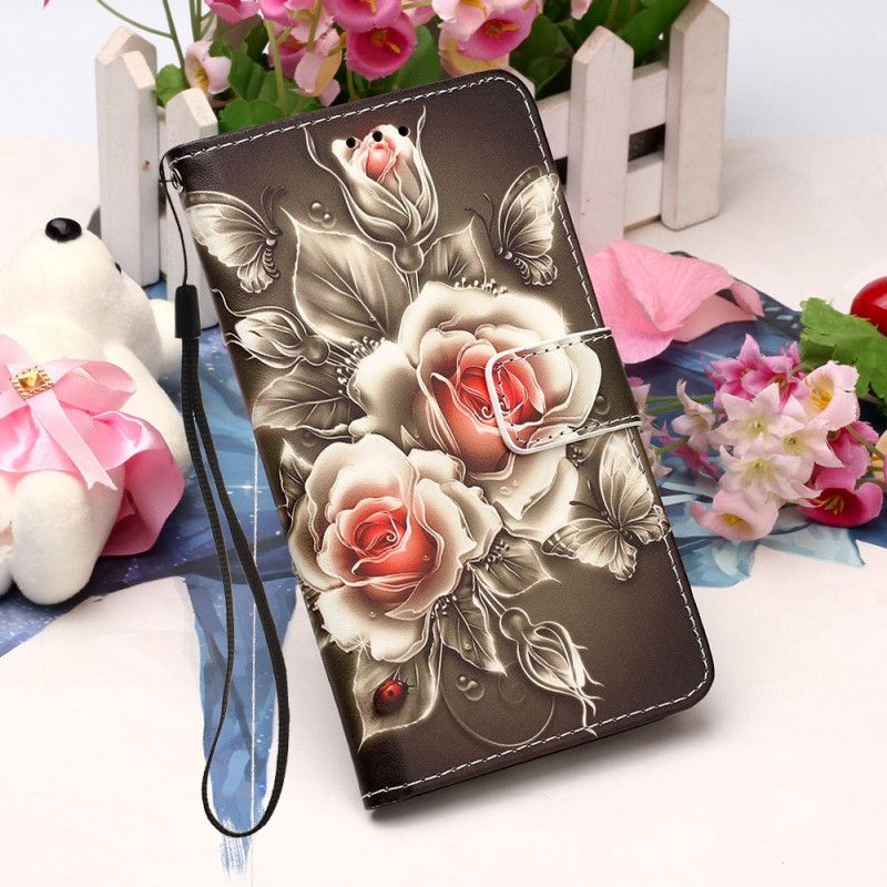 Lederhüllen Xiaomi Redmi 9A Schwarze Rose Mit Riemen