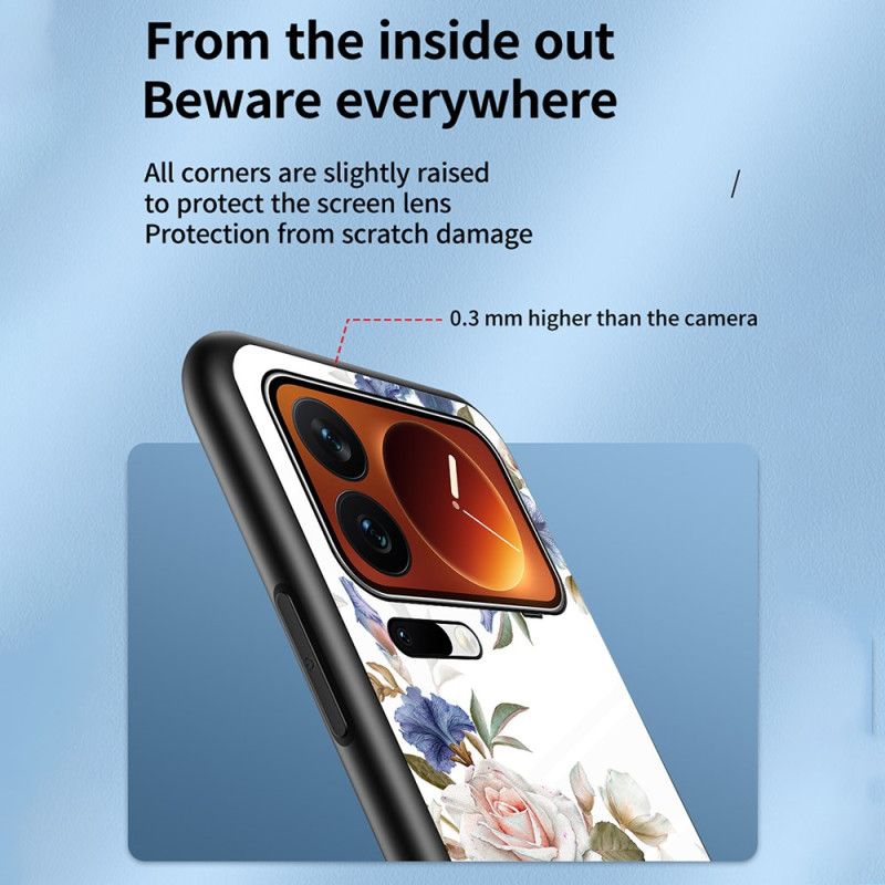 Hülle Für Xiaomi 17 Pro Blumenmuster Aus Gehärtetem Glas