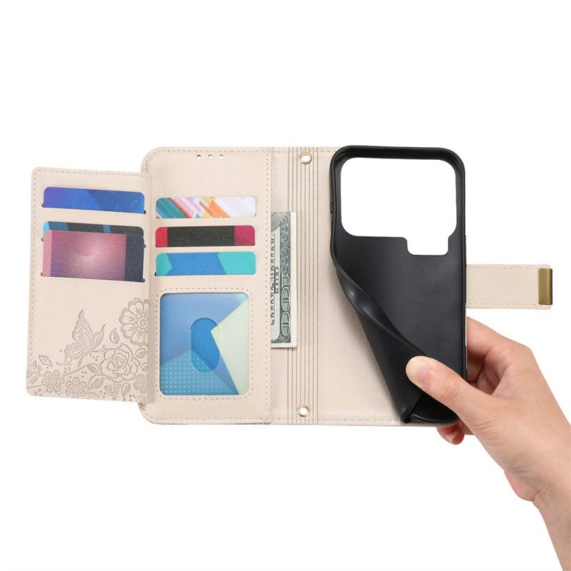 Lederhüllen Für Xiaomi 17 Pro Blumen- Und Blättermuster