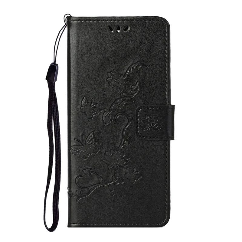 Lederhüllen Für Xiaomi Redmi Note 10 Pro Schwarz Schmetterlinge Und Blumen