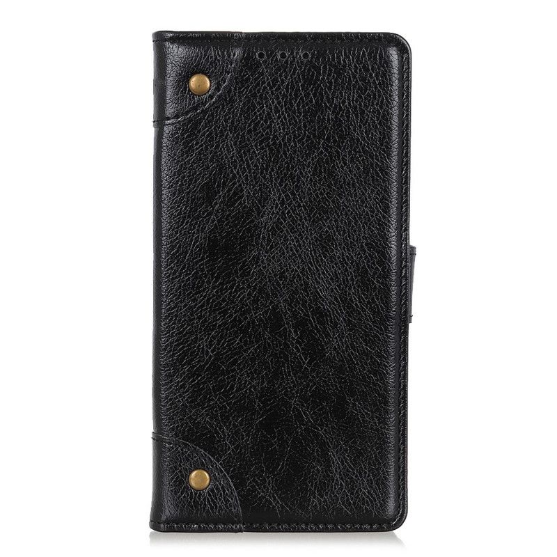 Lederhüllen Für Xiaomi Redmi Note 10 Pro Schwarz Vintage Nieten Nappaleder Stil