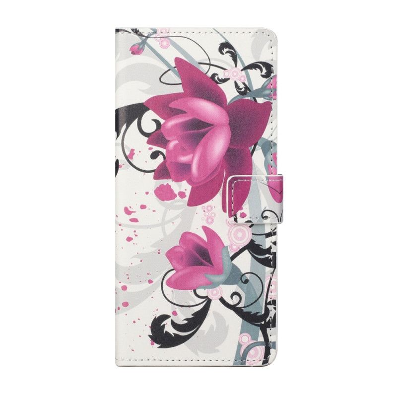 Lederhüllen Xiaomi Redmi Note 10 Pro Magenta Tropische Blumen