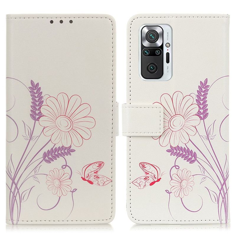 Lederhüllen Xiaomi Redmi Note 10 Pro Schmetterlinge Und Blumen Zeichnen