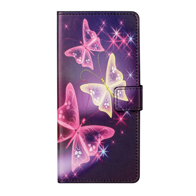 Lederhüllen Xiaomi Redmi Note 10 Pro Schwarz Handyhülle Schmetterlinge Und Blumen