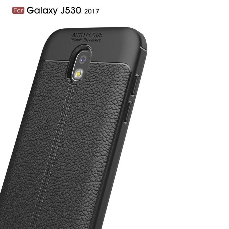 Hülle Samsung Galaxy J5 2017 Schwarz Doppellinien-Litschileder-Effekt