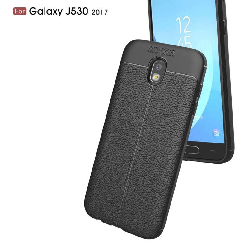 Hülle Samsung Galaxy J5 2017 Schwarz Doppellinien-Litschileder-Effekt