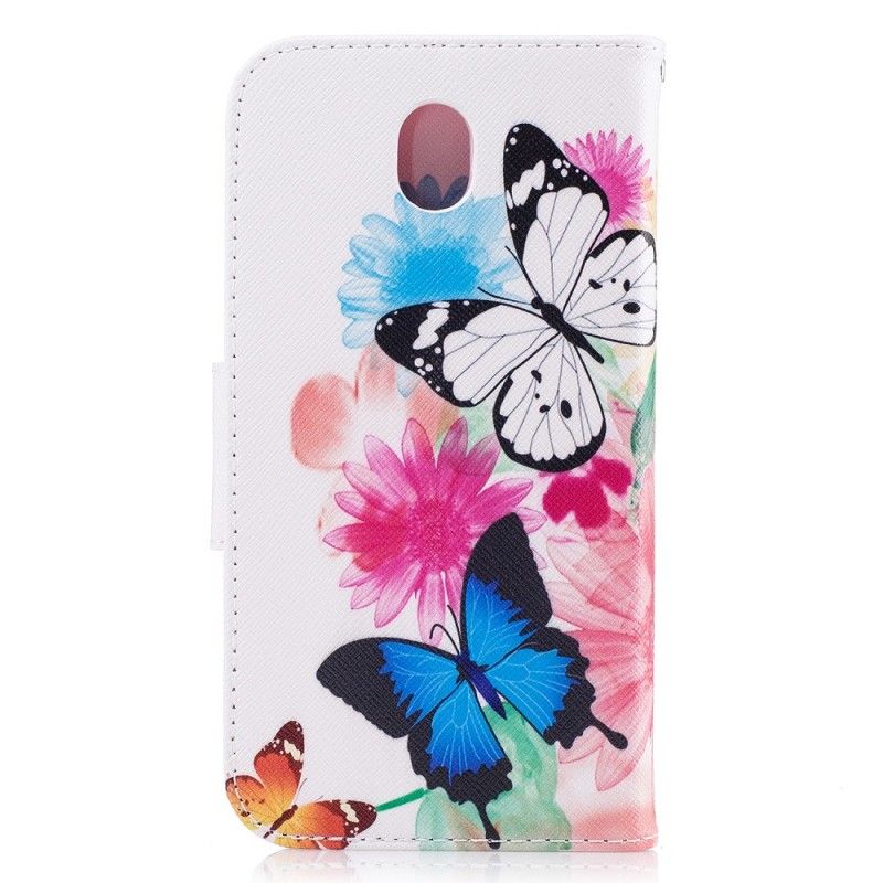 Lederhüllen Samsung Galaxy J5 2017 Pink Bemalte Schmetterlinge Und Blumen