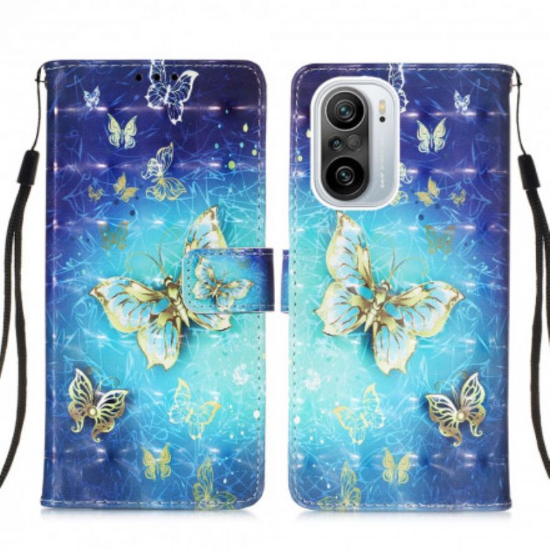 Lederhüllen Xiaomi Mi 11i 5g / Poco F3 Handyhülle Goldene Schmetterlinge