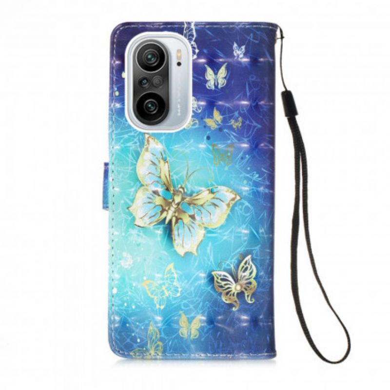 Lederhüllen Xiaomi Mi 11i 5g / Poco F3 Handyhülle Goldene Schmetterlinge