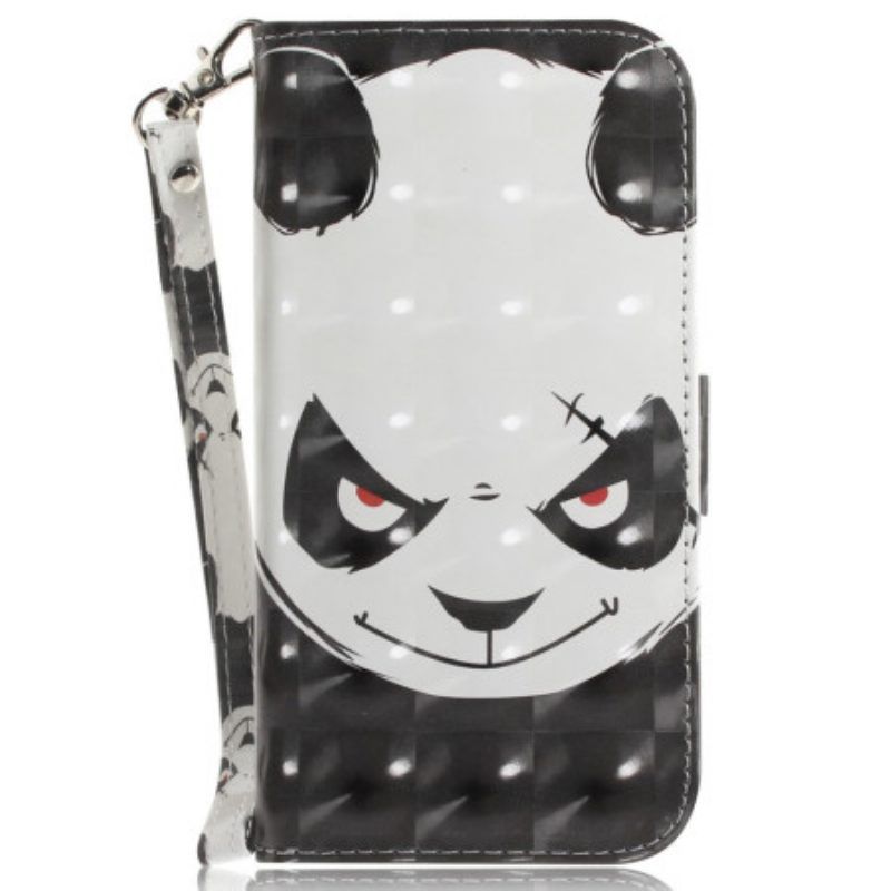 Flip Case Für Poco X5 5G Mit Kordel Wütender Panda Mit Schlüsselband
