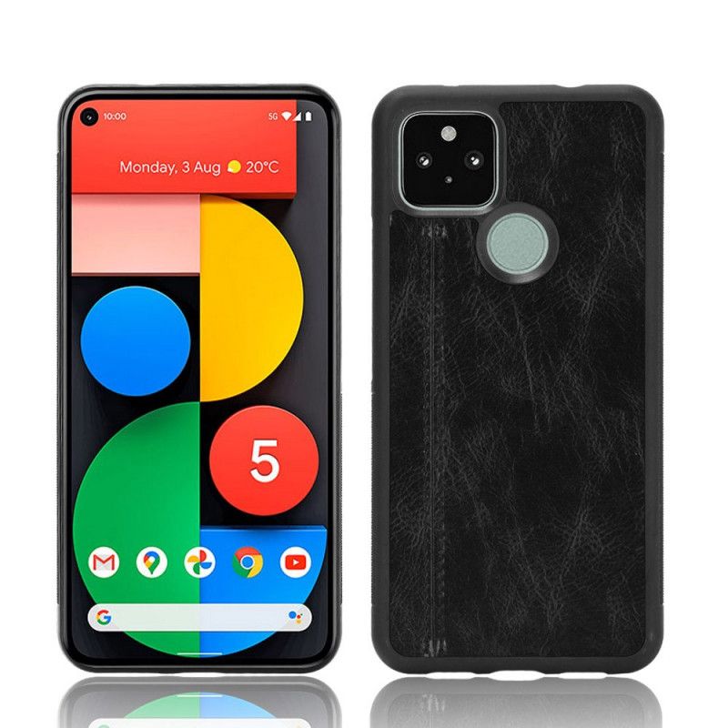 Hülle Google Pixel 4A 5G Schwarz Genähter Ledereffekt