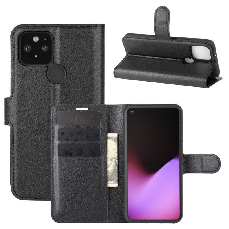Lederhüllen Google Pixel 4A 5G Schwarz Klassisches Kunstleder
