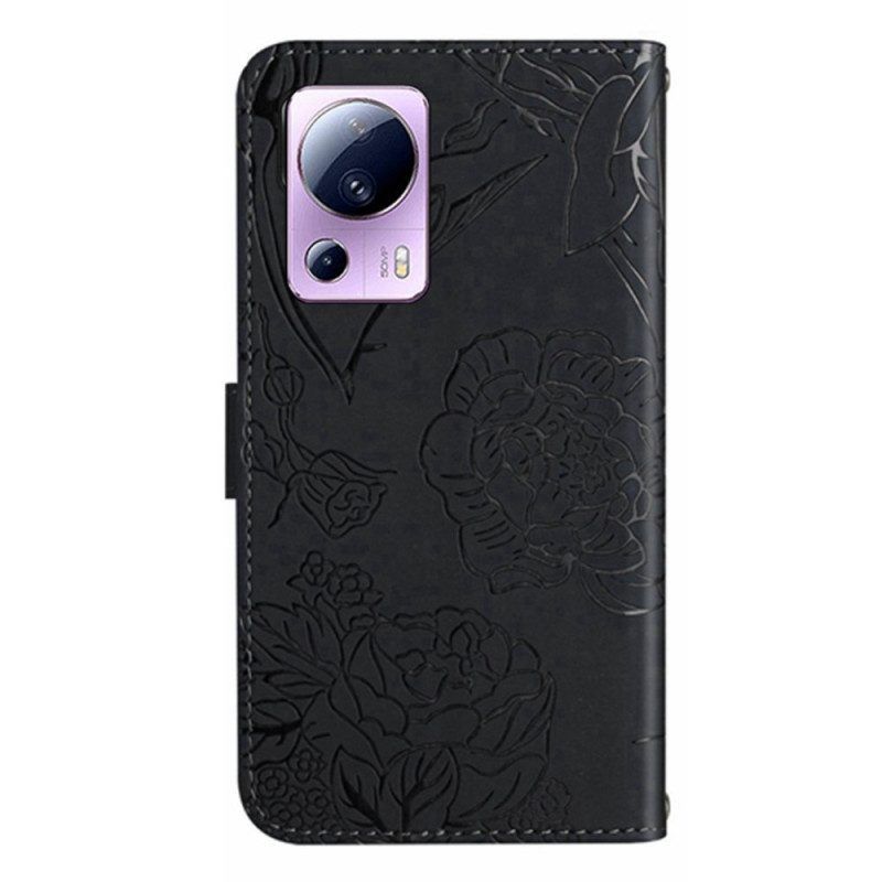 Flip Case Für Xiaomi 13 Lite Schmetterlinge Und Schlüsselband
