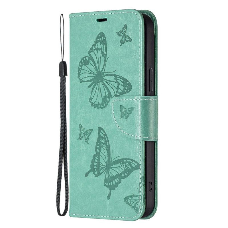 Lederhüllen Für Xiaomi 13 Lite Mit Kordel Riemchen Mit Schmetterlingen-print