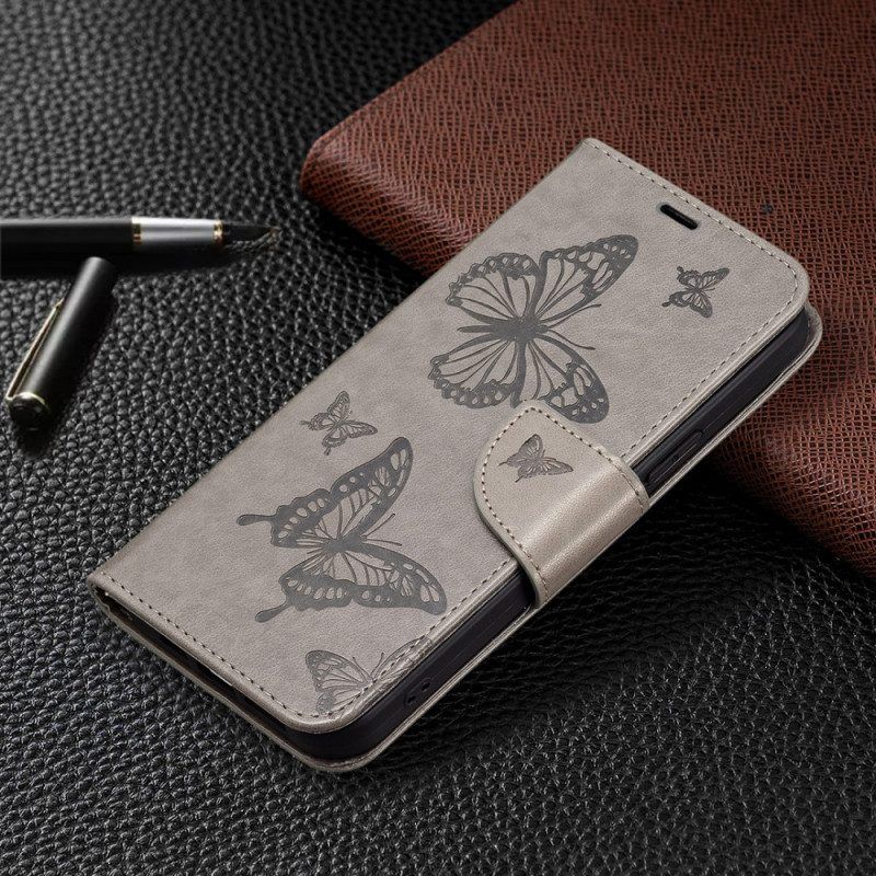 Lederhüllen Für Xiaomi 13 Lite Mit Kordel Riemchen Mit Schmetterlingen-print