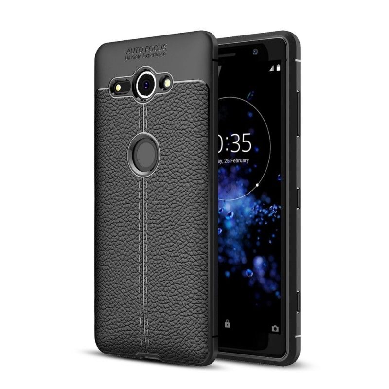 Hülle Sony Xperia XZ2 Compact Schwarz Doppellinien-Litschileder-Effekt