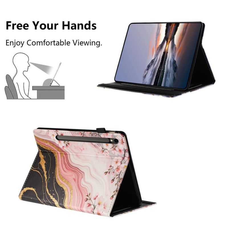 Case Für Samsung Galaxy Tab S10 Fe Blumen-design Aus Marmor