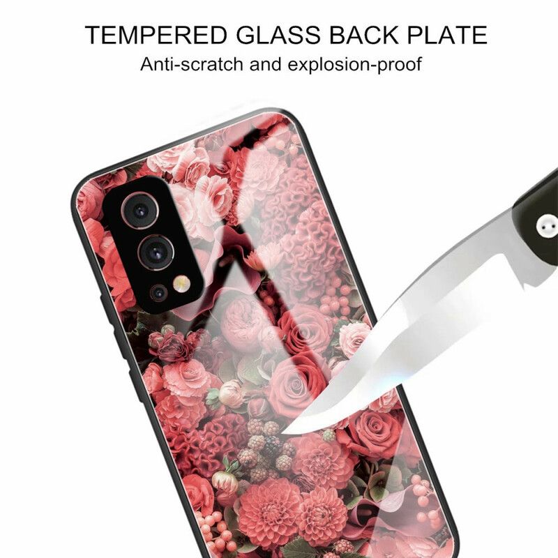 Hülle Für Oneplus Nord 2 5g Gehärtetes Glas Rosa Blumen