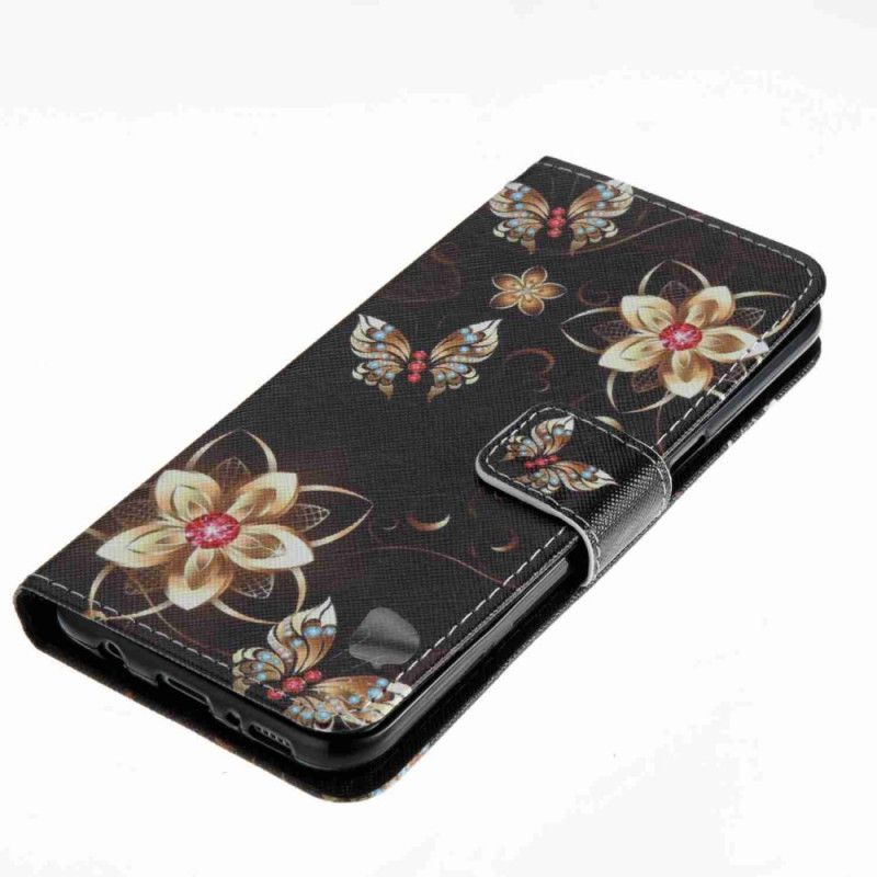 Lederhüllen Samsung Galaxy S8 Schmetterlinge Auf Schwarzem Hintergrund