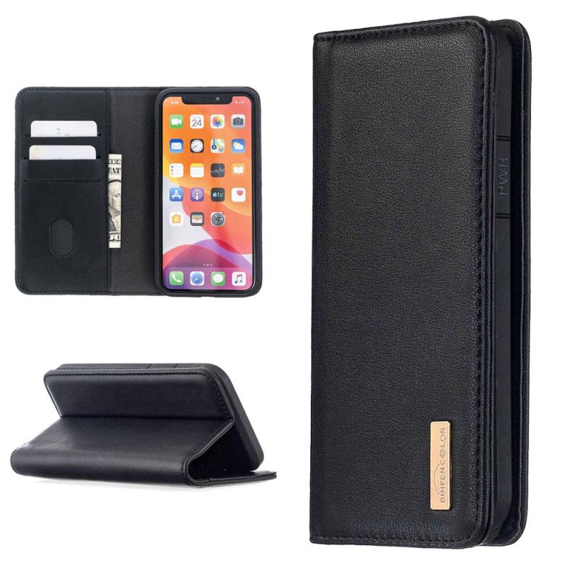 Flip Case iPhone 11 Pro Schwarz Abnehmbare Schale Aus Echtem Leder
