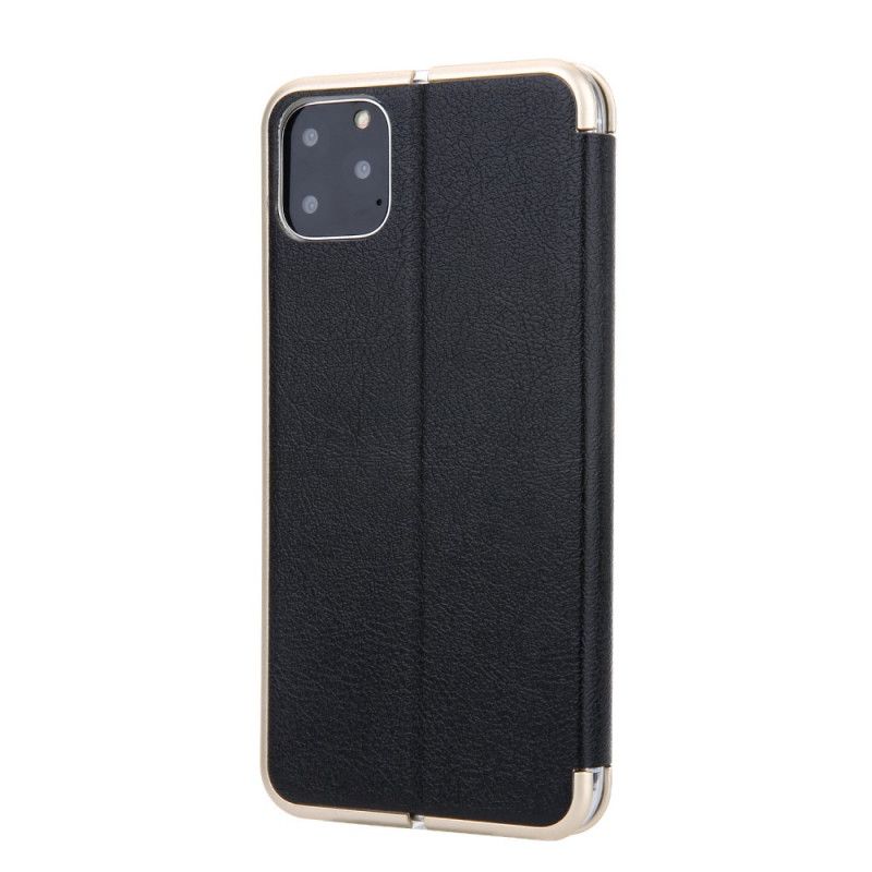 Flip Case iPhone 11 Pro Schwarz Cmai Kunstleder 2 Metallkanten