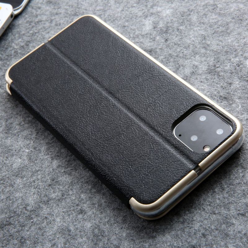 Flip Case iPhone 11 Pro Schwarz Cmai Kunstleder 2 Metallkanten