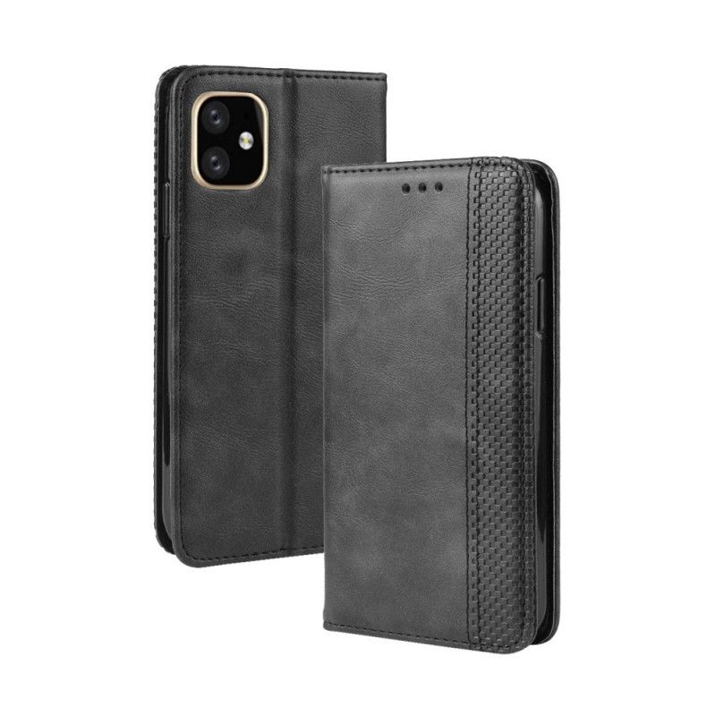 Flip Case iPhone 11 Pro Schwarz Stilisierter Vintage-Ledereffekt