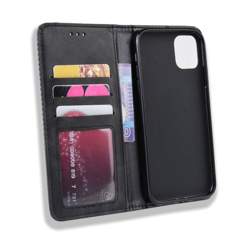 Flip Case iPhone 11 Pro Schwarz Stilisierter Vintage-Ledereffekt