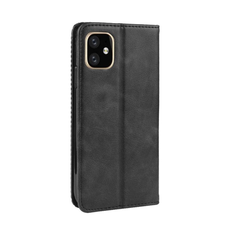 Flip Case iPhone 11 Pro Schwarz Stilisierter Vintage-Ledereffekt