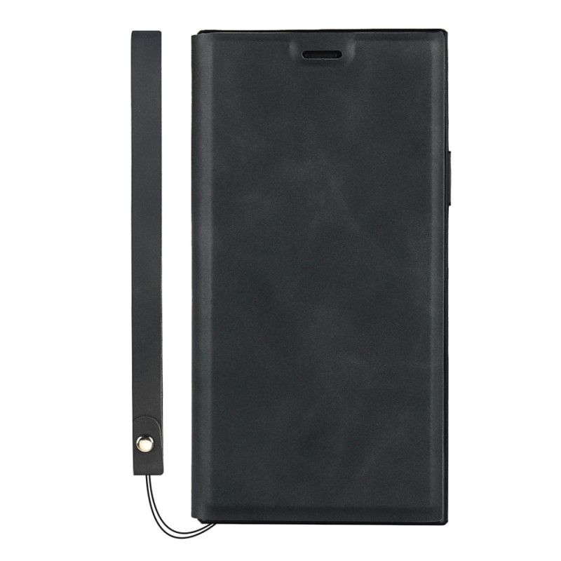 Flip Case iPhone 11 Pro Schwarz Weicher Seidenlederstil