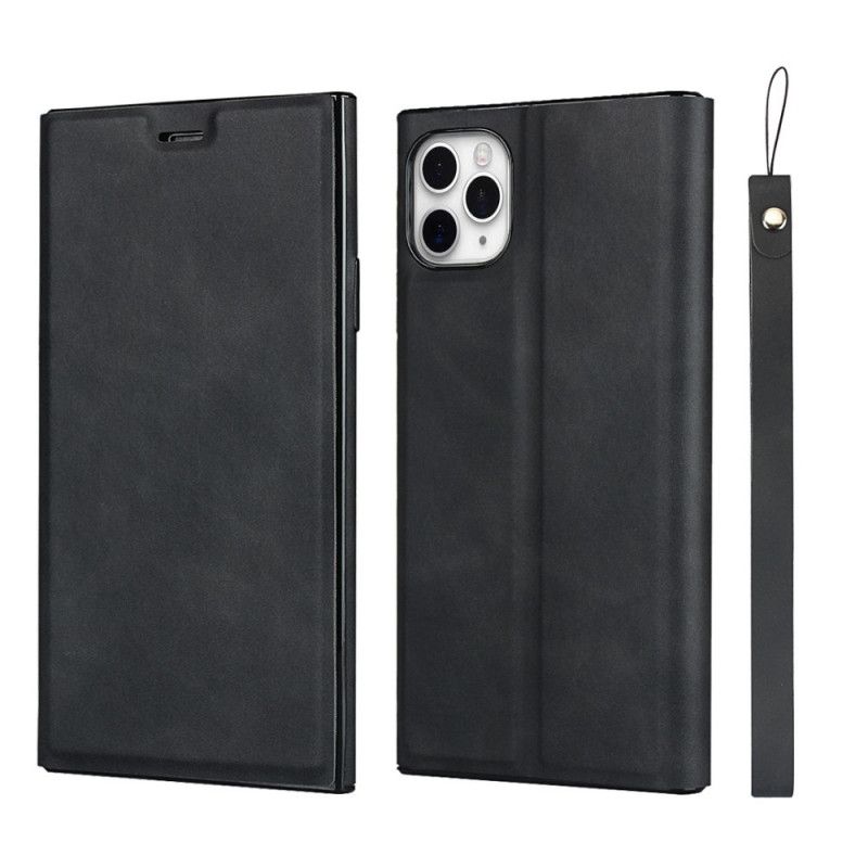 Flip Case iPhone 11 Pro Schwarz Weicher Seidenlederstil