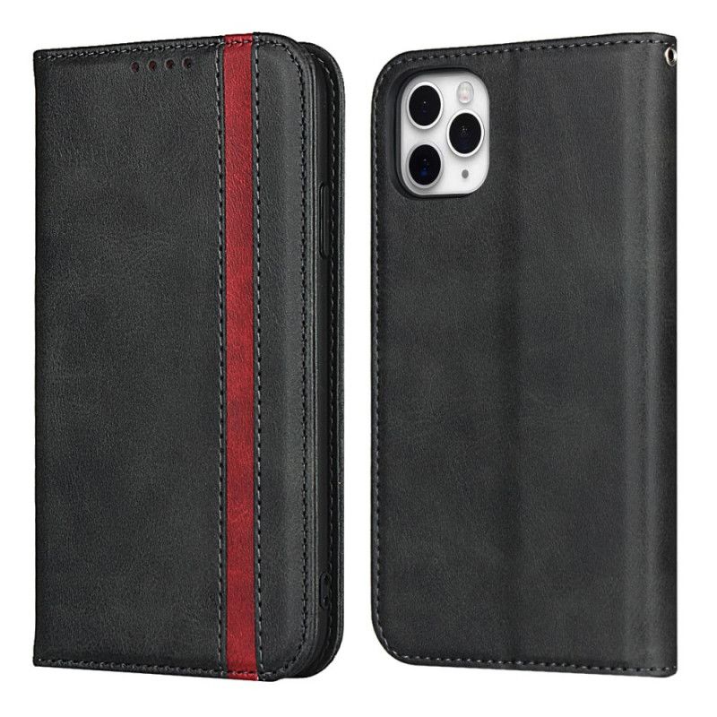 Flip Case iPhone 11 Pro Schwarz Zweifarbiger Ledereffekt Mit Riemen