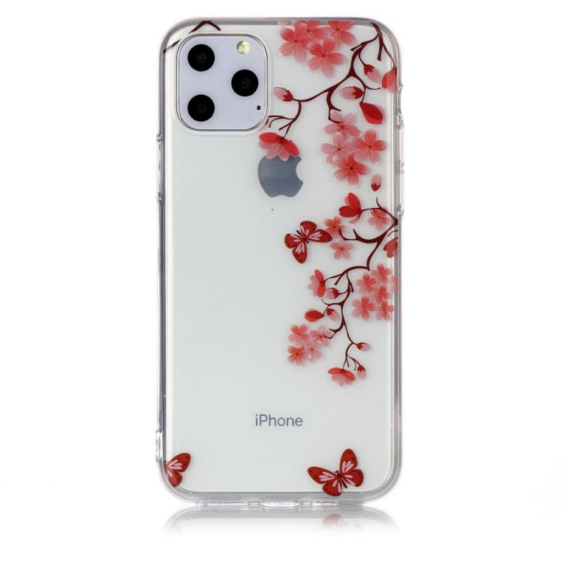 Hülle Für iPhone 11 Pro Transparenter Zweig Mit Schmetterlingen