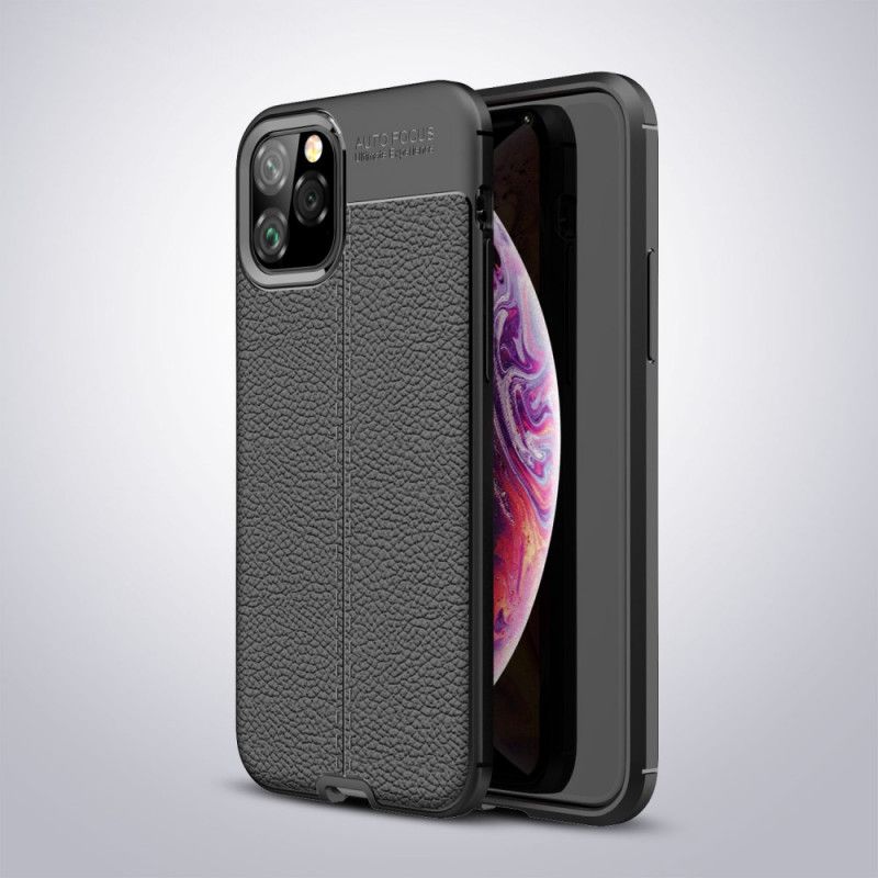 Hülle iPhone 11 Pro Schwarz Doppellinien-Litschileder-Effekt