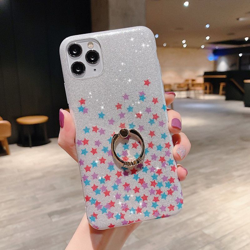 Hülle iPhone 11 Pro Silber Handyhülle Sternglitter-Ringhalter