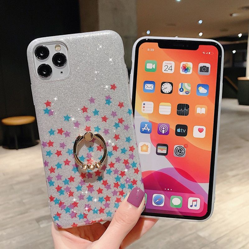 Hülle iPhone 11 Pro Silber Handyhülle Sternglitter-Ringhalter