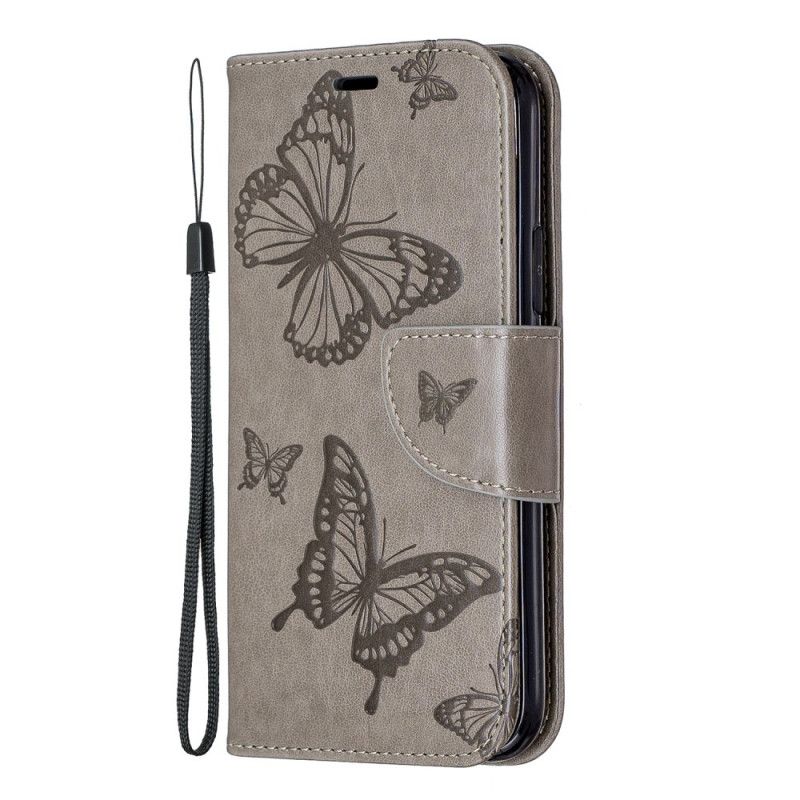 Lederhüllen iPhone 11 Pro Grau Bedruckte Schmetterlinge Mit Tanga