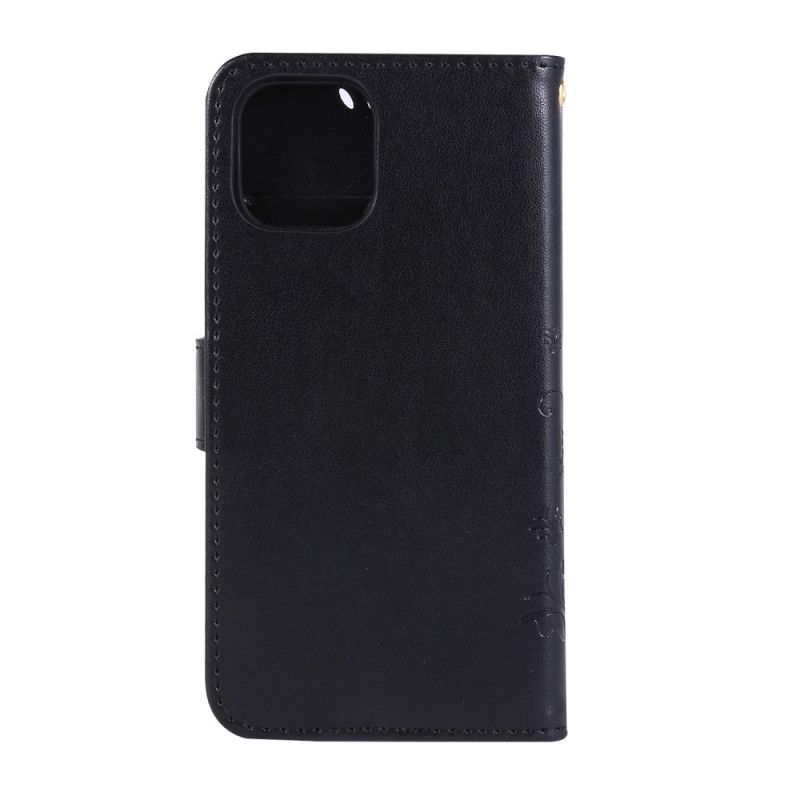 Lederhüllen iPhone 11 Pro Schwarz Schmetterlinge Und Blumen