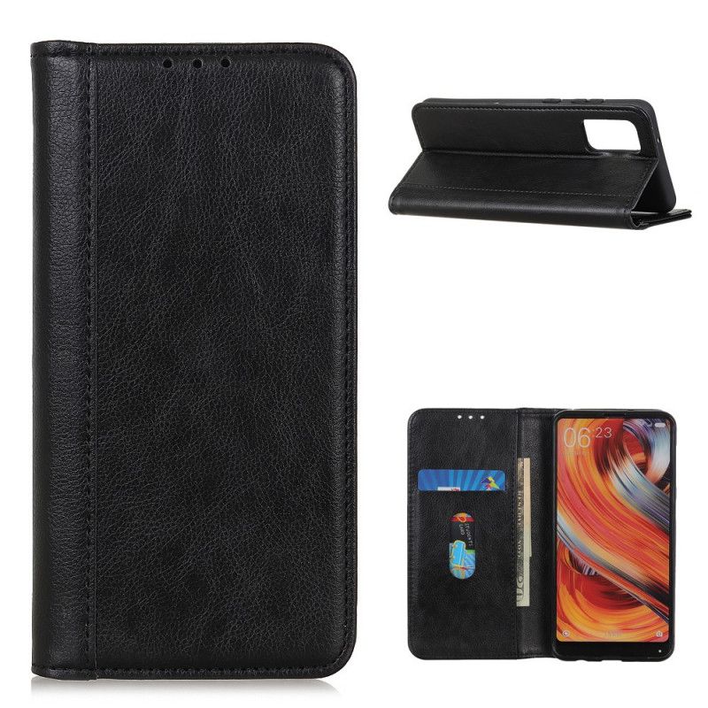 Flip Case OnePlus 8T Schwarz Litschi-Spaltlederversion