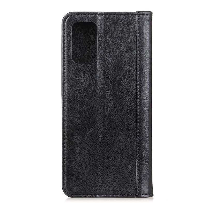 Flip Case OnePlus 8T Schwarz Litschi-Spaltlederversion