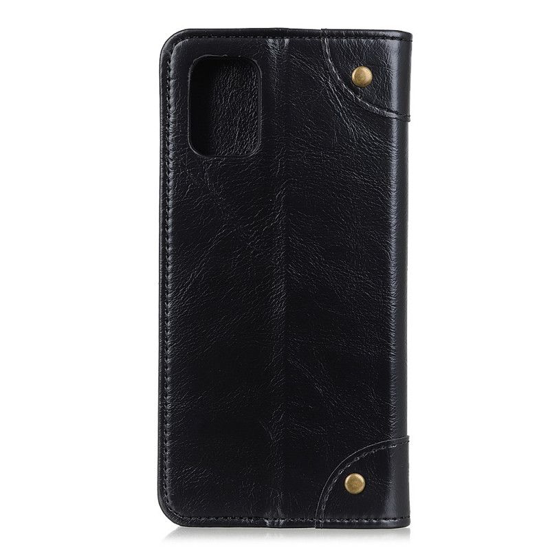 Flip Case OnePlus 8T Schwarz Vintage Nieten Aus Gespaltenem Leder