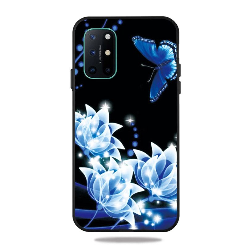 Hülle Für OnePlus 8T Schmetterling Und Blaue Blüten
