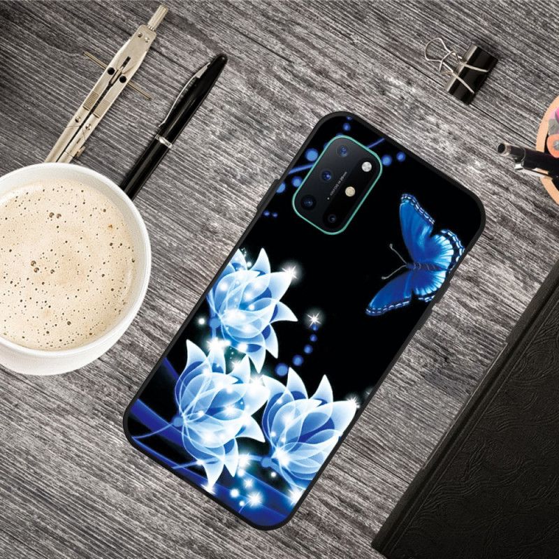 Hülle Für OnePlus 8T Schmetterling Und Blaue Blüten