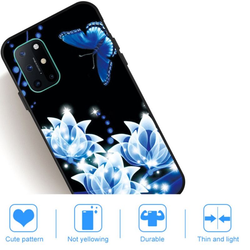 Hülle Für OnePlus 8T Schmetterling Und Blaue Blüten