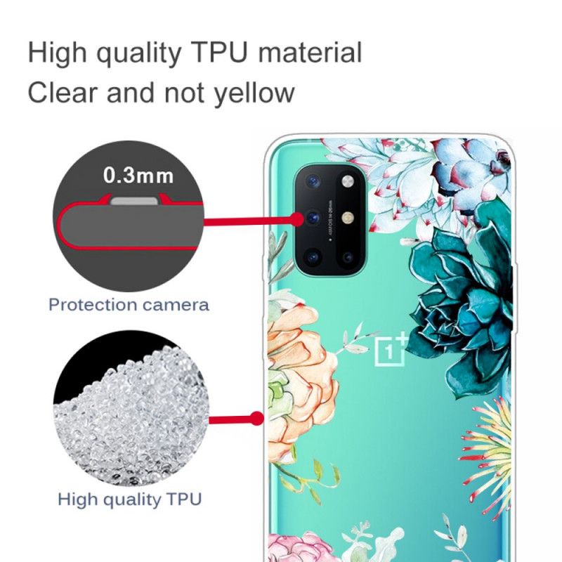 Hülle OnePlus 8T Handyhülle Transparente Aquarellblumen