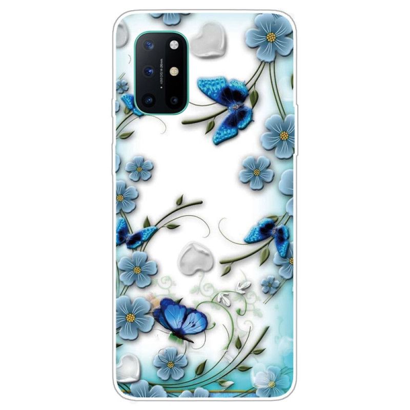 Hülle OnePlus 8T Transparente Retro-Schmetterlinge Und Blumen